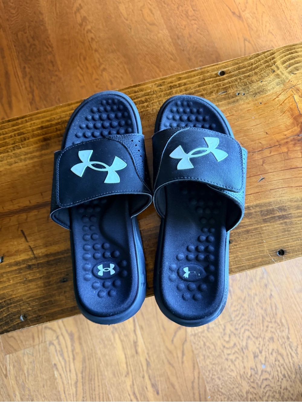 Under Armour  Black Slide Sandals with White Logo